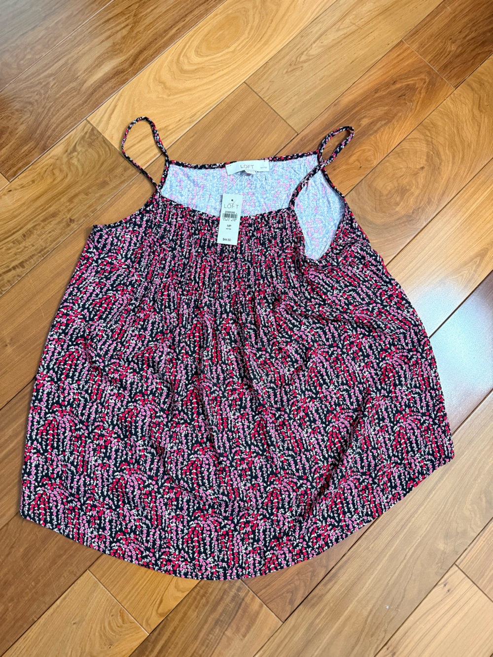 LOFT Black and Red Printed Spaghetti Strap Camisole